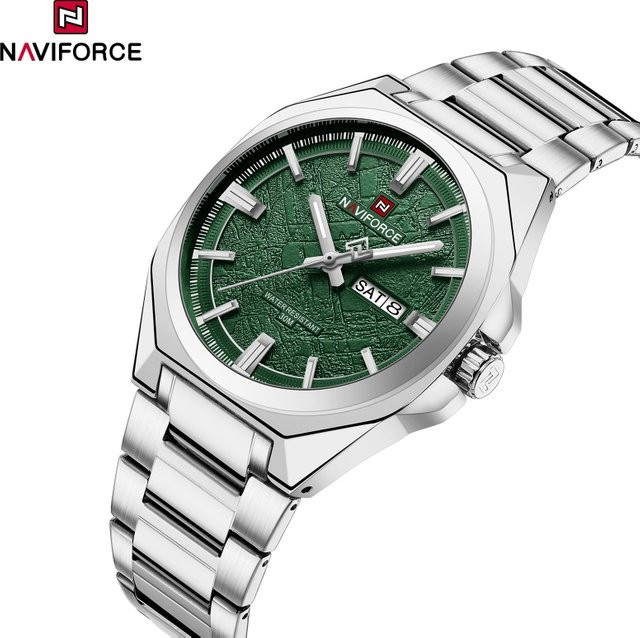 NAVIFORCE Armbanduhr, Quarz, Edelstahl, Silber, Grün, Herren - Bild 1