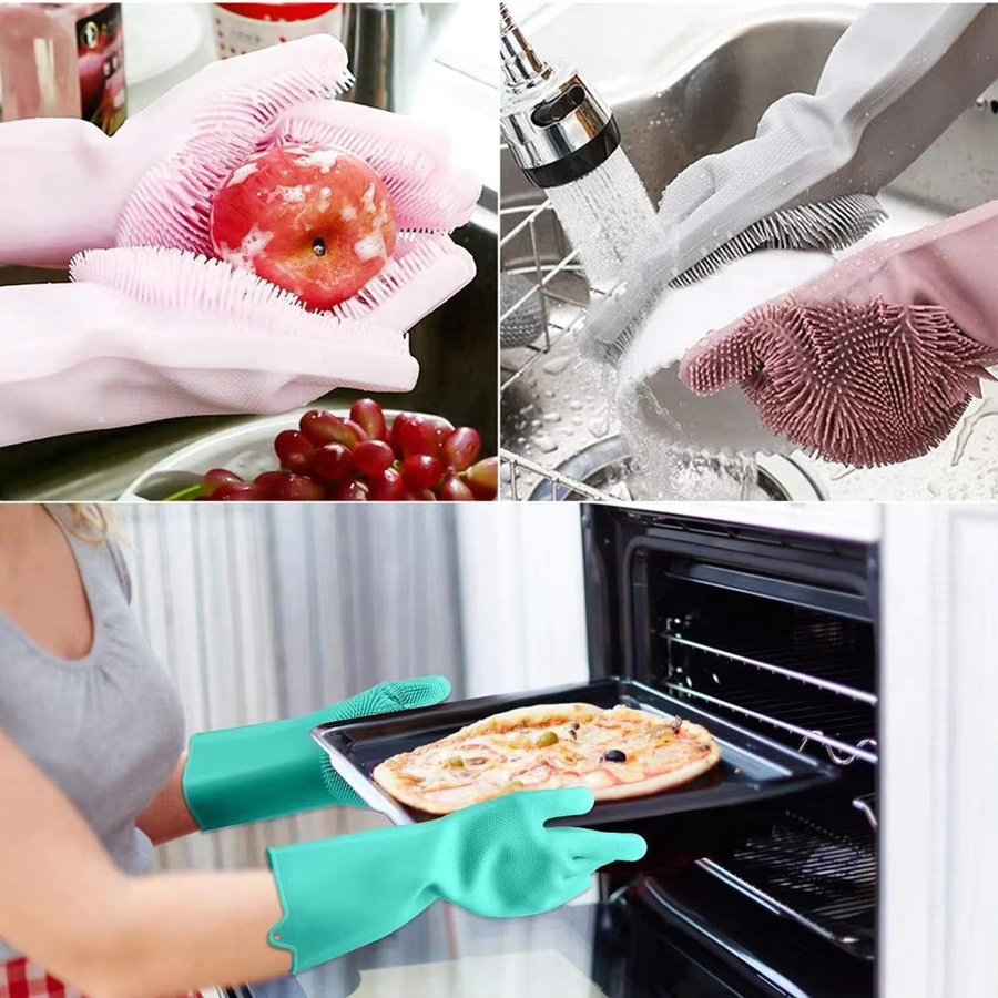 HOCOSHINE Silikon Spülhandschuhe mit integriertem Schwamm in Grau, BPA-frei Reinigungshandschuhe aus Kautschuk für die Küche - Bild 5