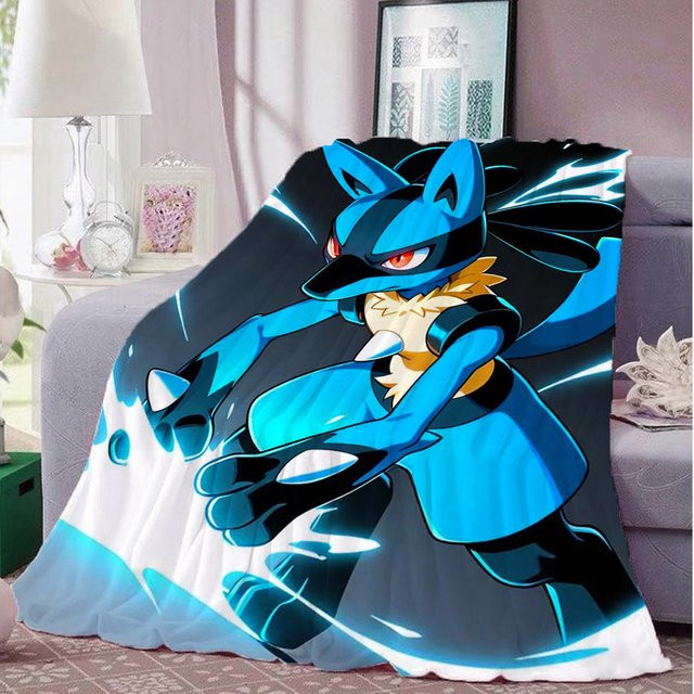 Potdemiel L-Lucarios Anime Überwurfdecke aus Polyester, Fluffy Felldecke in Blau für Sofa und Camping - Bild 1