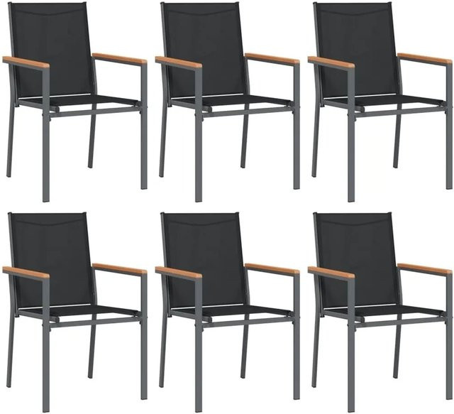 Furnicato Gartenstuhl Set 6 Stück Schwarz aus Textilene und pulverbeschichtetem Stahl mit Armlehnen B: 55 cm, T: 61,5 cm, H: 90 cm - Bild 1