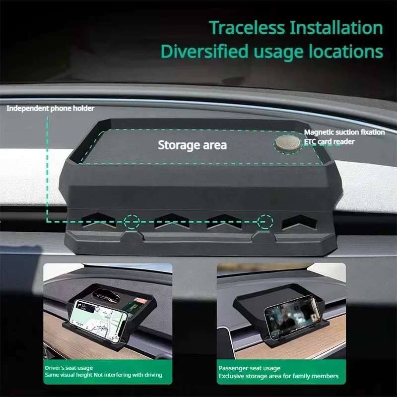 YouGallop Silikon Aufbewahrungsbox für Tesla Model Y Juniper und Model 3 Highland, Armaturenbrett-Taschentuchhalter und Telefonhalterung, Schwarz - Bild 4