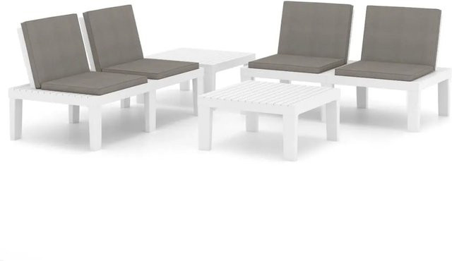 vidaXL 4-teiliges Garten-Lounge-Set aus Kunststoff in Weiß mit Sitz- und Rückenkissen - Bild 1