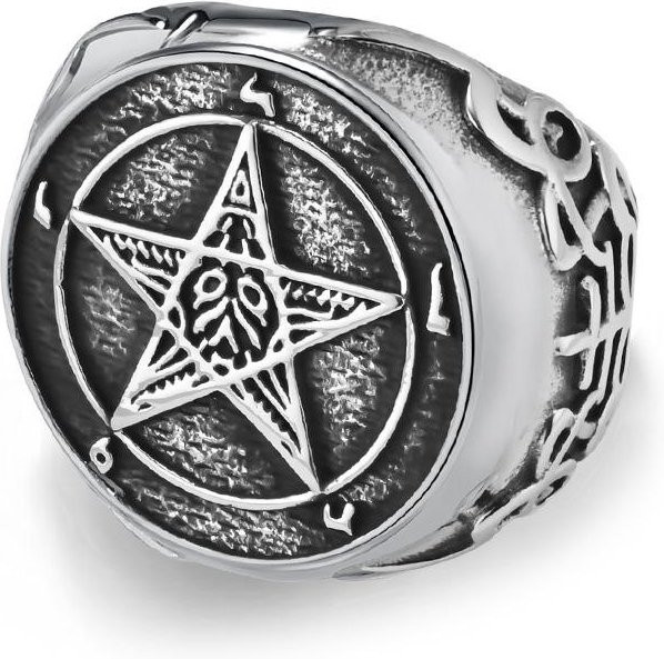 YIRAN Jewelry Edelstahlring, Pentagramm, Grau, Herren, Ringgröße 12 - Bild 1