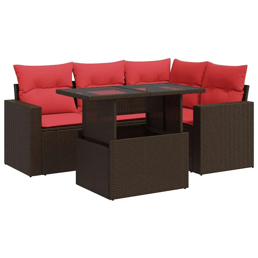 vidaXL 5-teilige Garten-Sofagarnitur in L-Form aus braunem Poly-Rattan und Akazie mit UV-beständigen Kissen - Bild 2