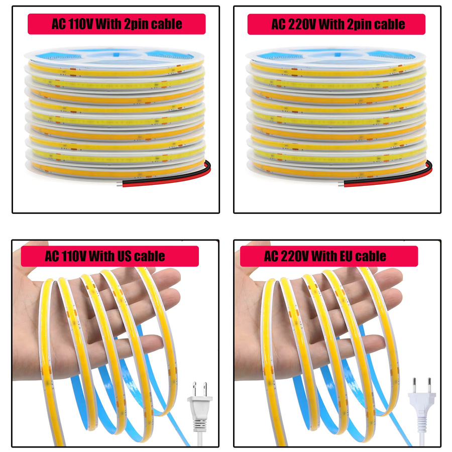 HEGEHE COB LED-Streifen mit 240 LEDs/m, weißes Licht, AC 220V Netzbetrieb, flexibles LED-Lichtband für die Heimdekoration - Bild 4