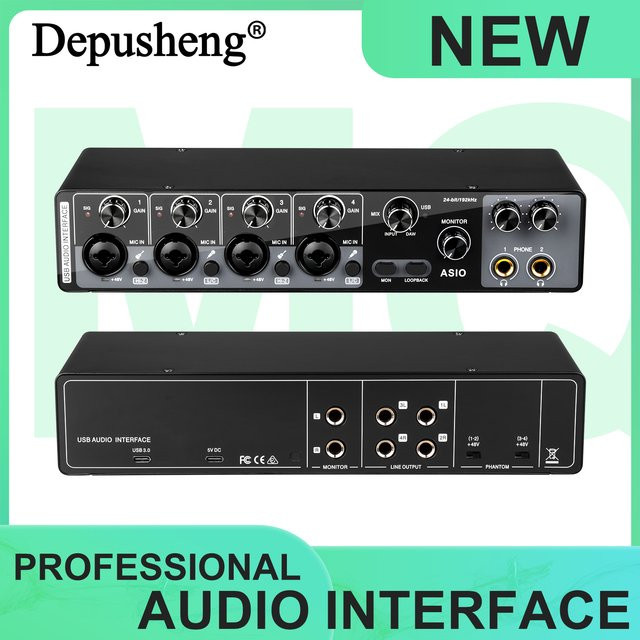 Depusheng MQ44 Professionelles 4-Kanal-Audio-Interface in Schwarz mit integriertem ASIO-Treiber und hoher Impedanz für Studio und Live-Auftritte - Bild 1