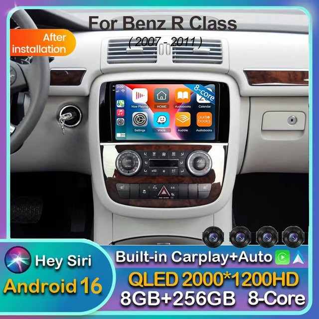 OPUYYM Android 16 QLED Autoradio mit Carplay, Multimedia, GPS und Bluetooth für Mercedes Benz R-Klasse R300 R350 R280 R320 R500 W251 (2007 - 2011), Schwarz - Bild 1