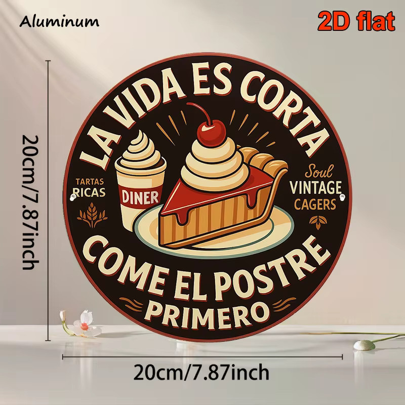 CIFBUY Vintage Wandtafel aus Metall mit Aufschrift Life Is Short Eat Dessert First, runde Bäckerei-Dekoration in Multicolour, Durchmesser: 20,3 cm - Bild 2