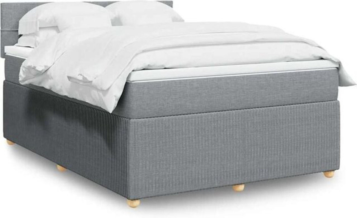 vidaxl Boxspringbett mit Matratze in Grau und Weiß aus Stoff, B/T/H: 140 x 200 cm - Bild 1
