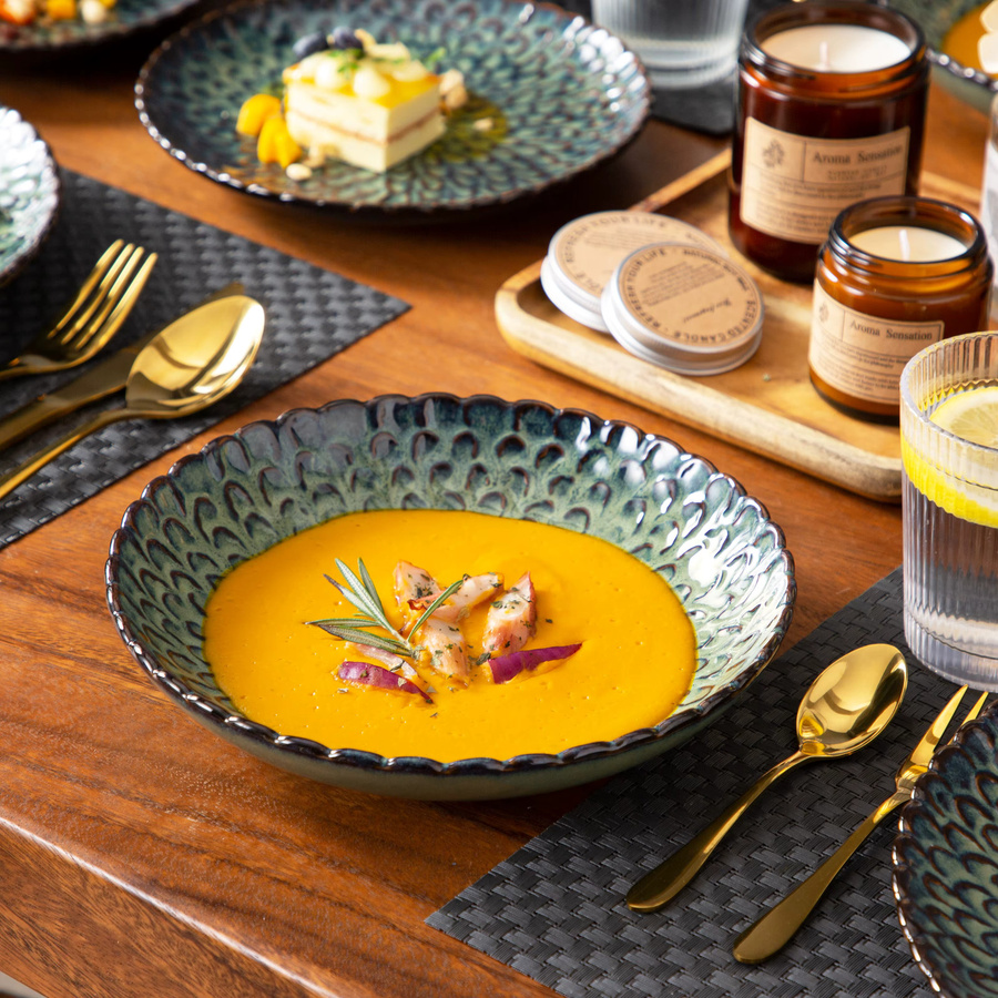 vancasso Chrys Geschirrset aus Keramik und Steinzeug in Grün, 24-teiliges Dinner-Service mit floralem Design für 6 Personen - Bild 4
