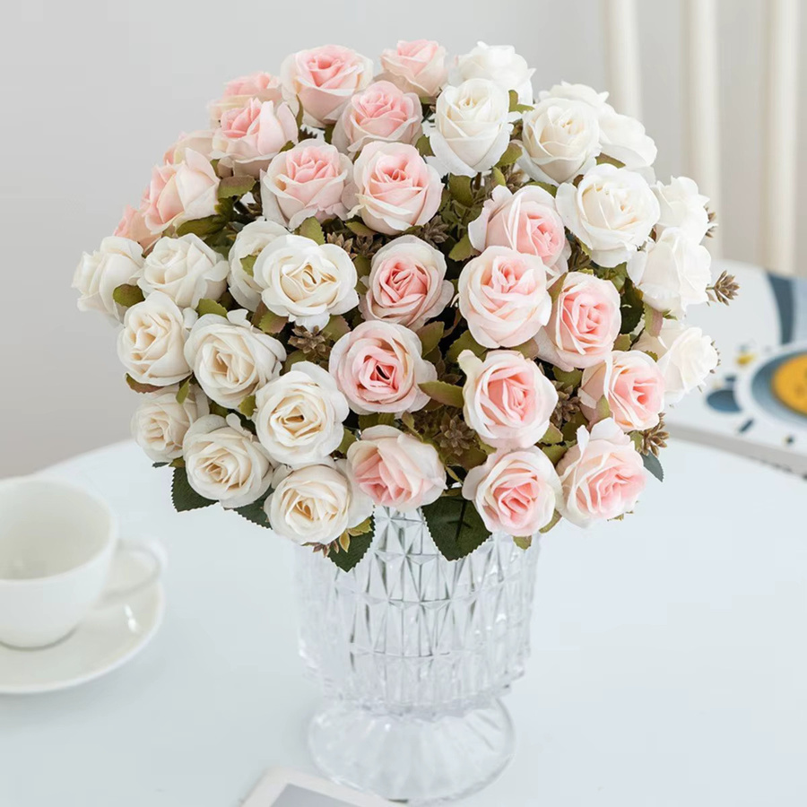 TTCY Künstliche Seidenblumen Set aus Nelken und Rosen für Hochzeitsfloristik, Brautstrauß und Garten-Dekoration - Bild 1