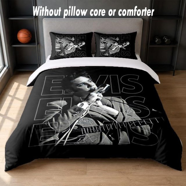 Elvis Presley Design Bettwäsche Set von Jing Lousejgo003 in Schwarz, bestehend aus 1 Bettbezug und 2 Kissenbezügen, atmungsaktiv und weich, B/H: 140 x 210 cm - Bild 1