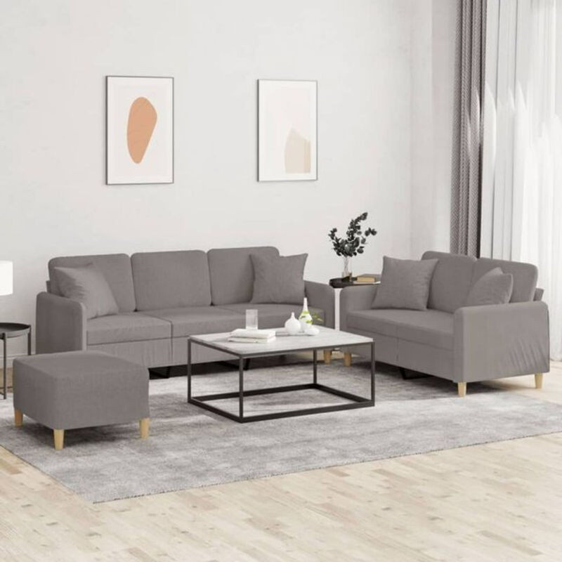 Vidaxl 3-tlg. Sofagarnitur Modern aus Stoff mit Kissen in Taupe meliert und Grau - Bild 1