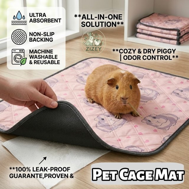 Wasserdichte und wiederverwendbare Kleintier-Käfigmatte als saugfähige Urinunterlage für Kaninchen und Hamster in Pink - Bild 1