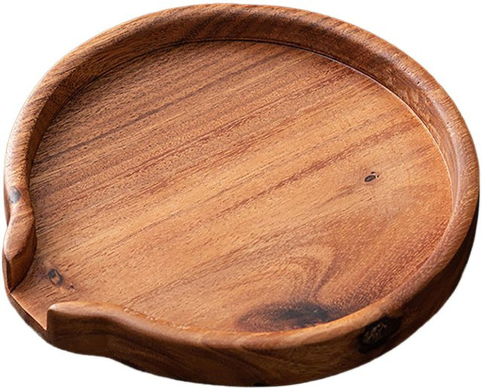 CosyHome Rundes Serviertablett aus Holz mit U-Öffnung in Braun - Bild 1