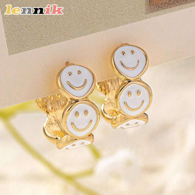 LENNIK Creolen, Emoji-Design, Gold - Bild 1