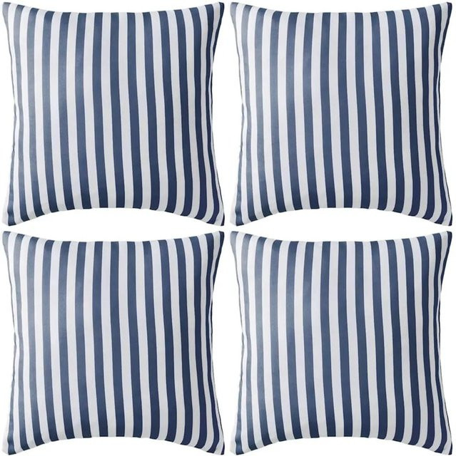 vidaXL Gartenkissen 4er Set mit Streifenmuster in Marineblau, B/B: 45 x 45 cm - Bild 1
