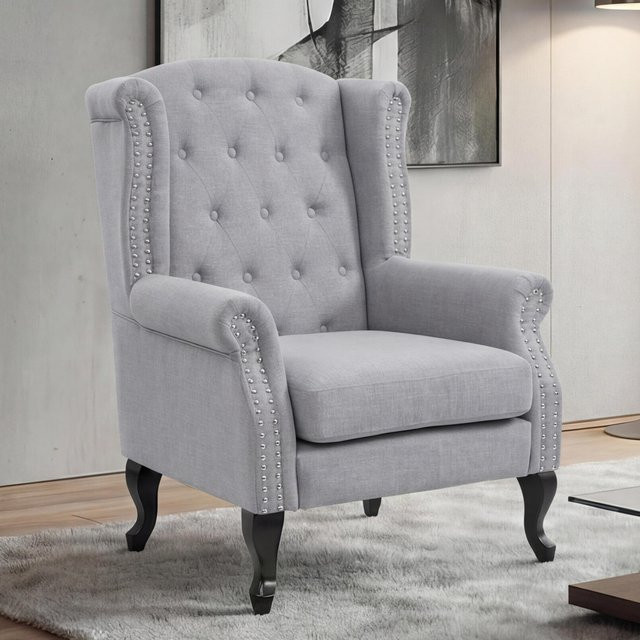 MCW Chesterfield Oxford Relaxsessel in Grau mit Rautenmuster aus Textilstoff - Bild 1