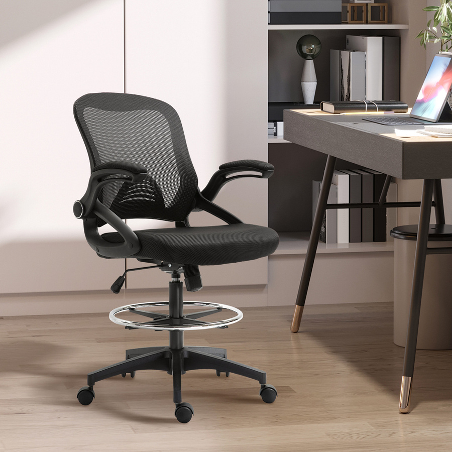 Vinsetto Ergonomischer Schreibtischstuhl in Schwarz mit verstellbarem Fußring und 360 Grad Drehsitz - Bild 2