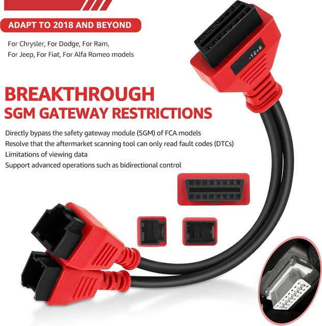 OBD2-Adapter SGW-Kabel 12+8 Bypass-Gateway-Adapterkabel für Protokollprogrammierung bei Dodge Ram Jeep Fiat Chrysler FCA in Rot - Bild 1