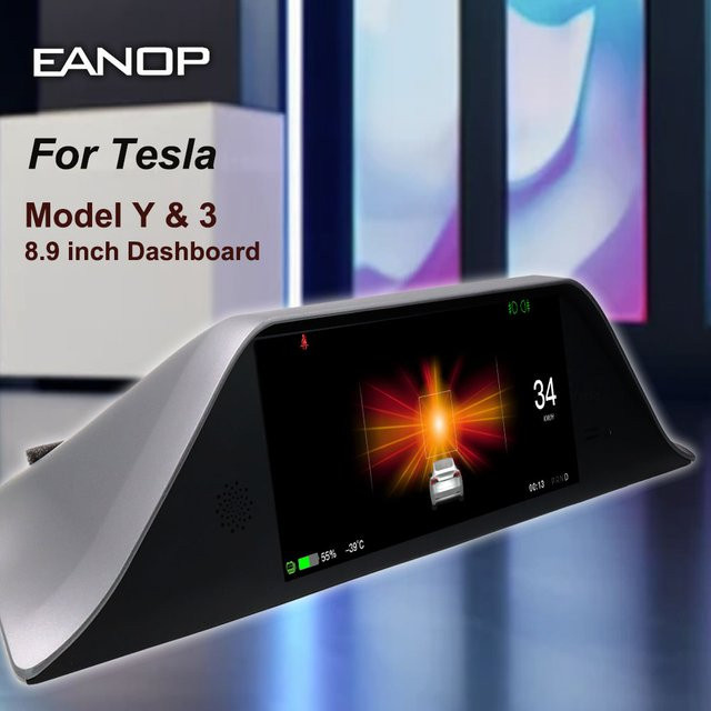 EANOP 9 Zoll Armaturenbrett-Instrumententafel für Tesla Model 3 und Model Y mit Wireless CarPlay in Schwarz - Bild 1