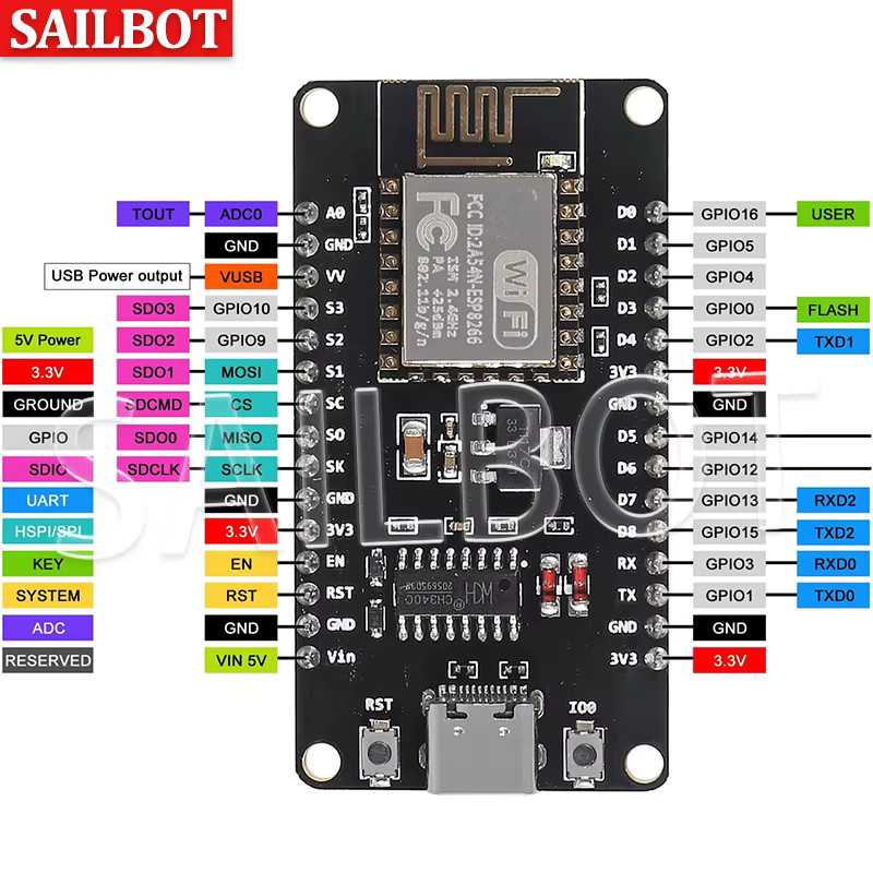 ESP8266 NodeMCU LUA CH340 ESP-12E WiFi Internet Development Board mit 4M Flash und Typ-C USB Anschluss in Schwarz - Bild 6