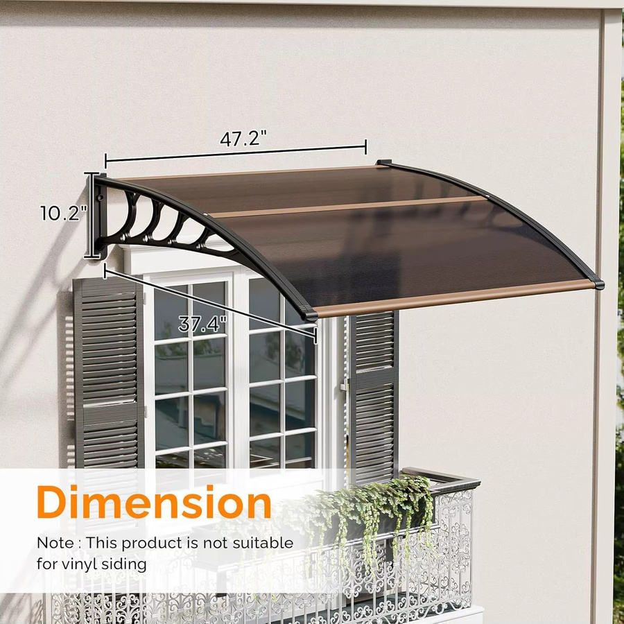 Transparentes Pultbogenvordach für die Haustür aus Aluminium und Polycarbonat mit Mittelstange, Breite: 120 cm, Tiefe: 80 cm - Bild 3