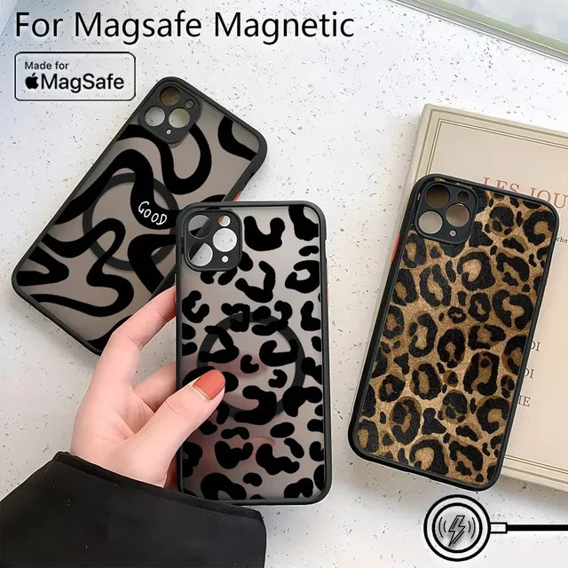 Potdemiel Handyhülle mit braunem Leopardenmuster im Y2K-Design für iPhone 15 14 13 12 11 Pro Max Mini XR XS X 7 8 6 Matte magnetische Rückseite - Bild 1