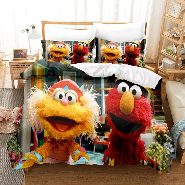 Gu Tao Sesamstraße Anime Bettwäsche-Set aus Polyester, 3-teilig, Mehrfarbig, B/H: 135 x 200 cm - Bild 1