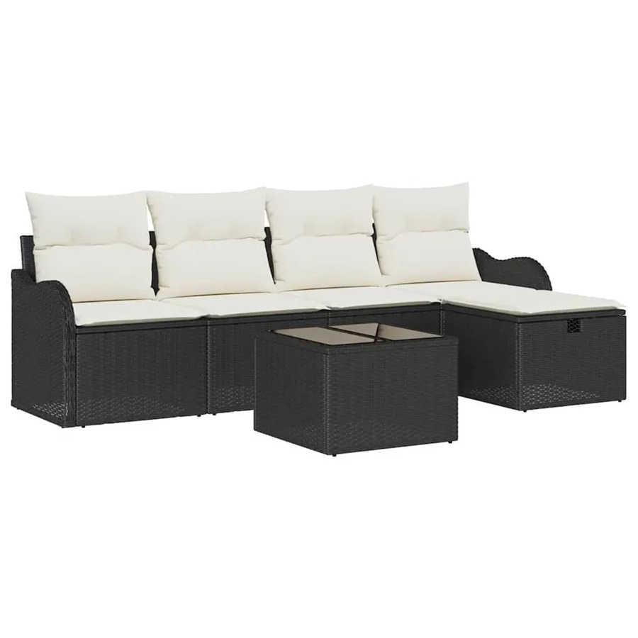 vidaXL Garten-Sofa-Set aus Polyrattan in Schwarz mit Kissen, 6-teiliges L-Shape Lounge-Set für Garten und Terrasse mit Eckelement, Ottoman und Couchtisch - Bild 2