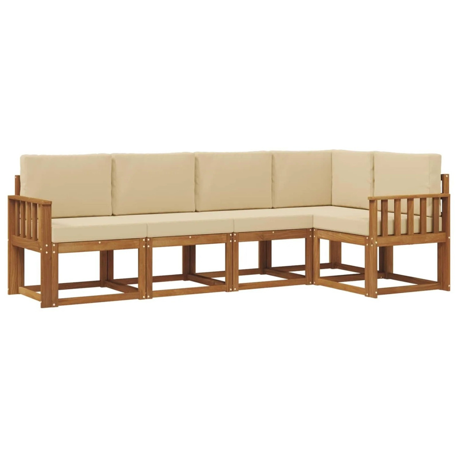 vidaXL L-Shape Garten-Sofa Set aus Akazienholz in Beige und Braun mit 5 Kissen und abnehmbaren Bezügen - Bild 2