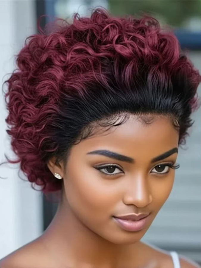 OYM HAIR Lace-Front-Perücke, Pixie-Schnitt, nass und gewellt, brasilianisches Echthaar, Damen - Bild 4