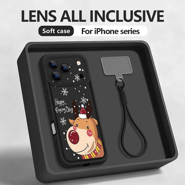 Stoßfeste TPU Handyhülle mit Weihnachts-Hirschmuster von YISHANGOU in Blau für iPhone 11 bis iPhone 17 Pro Max inklusive Lanyard-Abdeckung - Bild 1