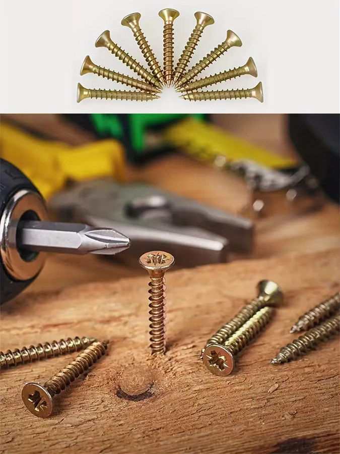 MIVM Holzschrauben-Set M3.5 M4 aus Stahl, Farbverzinkt in Gold, Phillips-Kopf Senkkopfschrauben, Selbstschneidende Metall- und Trockenbauschrauben - Bild 5