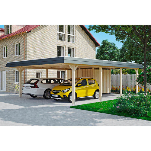 Skan Holz Doppelcarport Wendland mit Anbau und Geräteschuppen aus Fichte Leimholz, Farbe: beige, B/T: 630 x 879 cm, Höhe: 253 cm, mit EPDM-Dach - Bild 2
