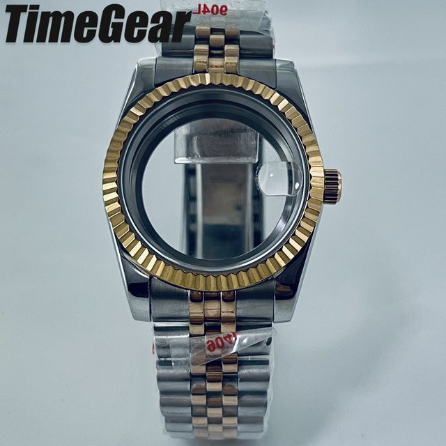 AETEEY Uhrengehäuse Edelstahl, Roségold, geriffelt, 36mm 40mm, Saphirglas - Bild 1