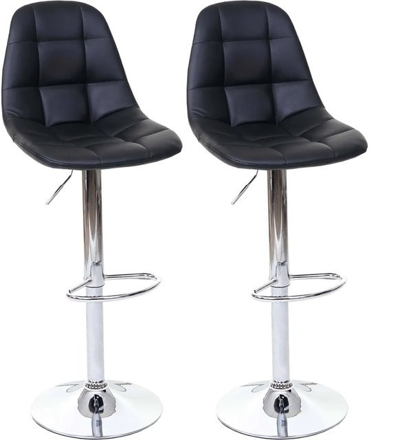 PROREGAL 2er-Set Barhocker gepolstert mit Lehne in Schwarz aus Kunstleder und verchromtem Stahl, höhenverstellbar, Sitzhöhe: 61 cm - Bild 1