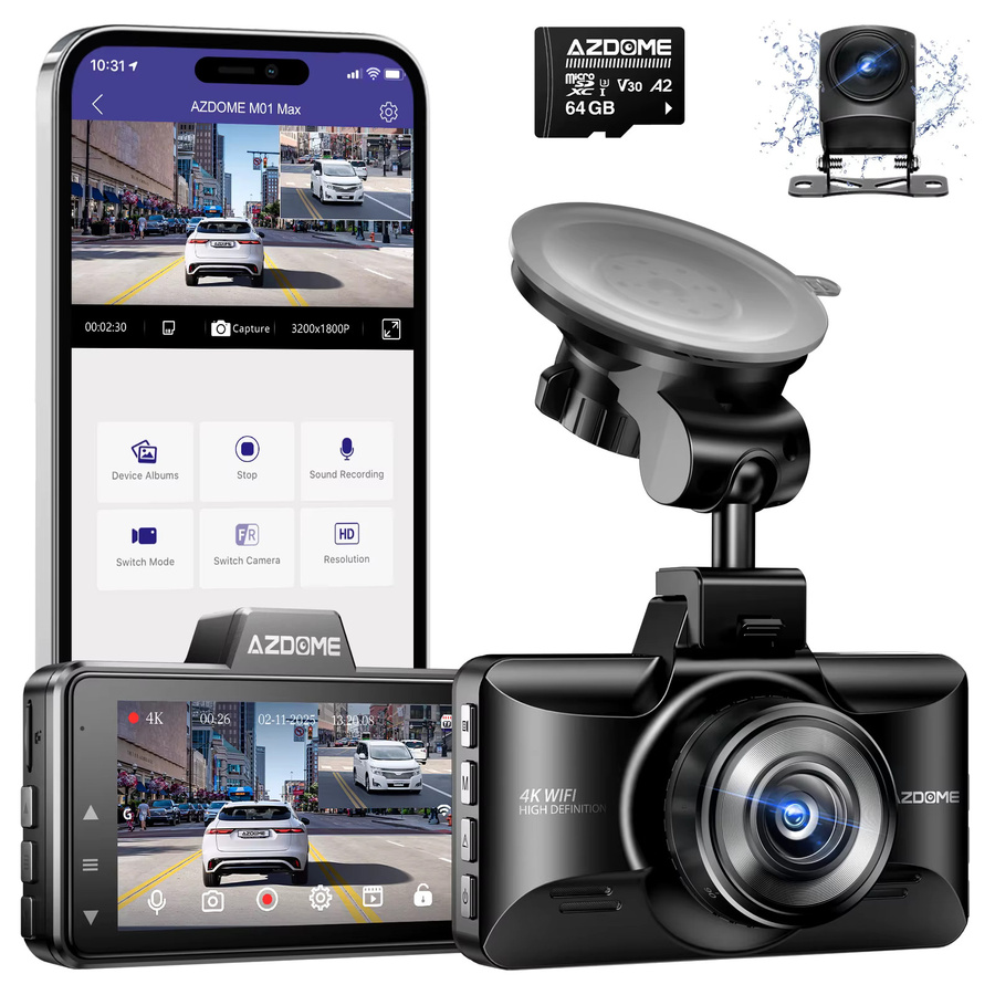 AZDOME 4K Dashcam M01 Pro mit 3-Zoll-Bildschirm, Vorder- und Rückkamera, ADAS, G-Sensor und 24-Stunden-Parkmodus, Schwarz - Bild 7
