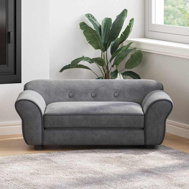 Vidaxl Hundesofa aus Plüsch in Grau mit abnehmbarem Bezug und rutschfester Unterseite, B/T/H: 72 x 45 x 30 cm - Bild 1