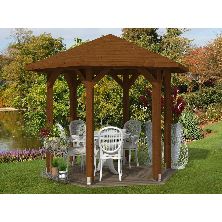 Skan Holz Pavillon Nancy 1 aus Leimholz in Nussbaum Braun B/T/H: 360 x 312 x 292 cm - Bild 2