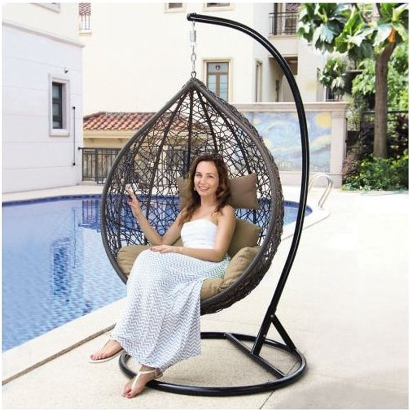 Home Deluxe Hängesessel Cielo aus Polyrattan mit Gestell und UV-beständigen Kissen in Grau/Braun - Bild 2
