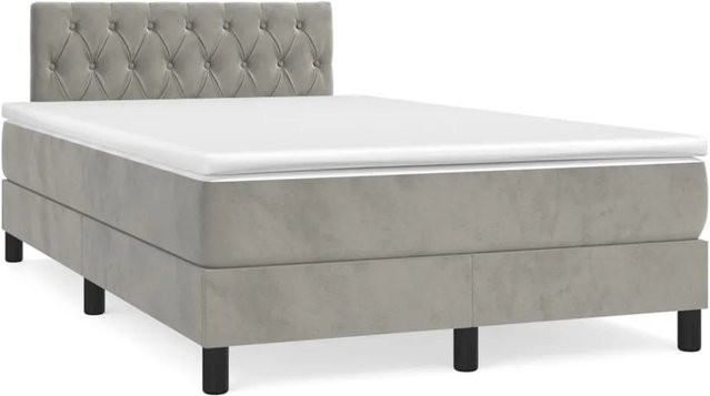 vidaXL Boxspringbett mit Matratze in Hellgrau aus Samt, Hybrid-Modell mit Taschenfederkern, B/T: 120 x 200 cm - Bild 1