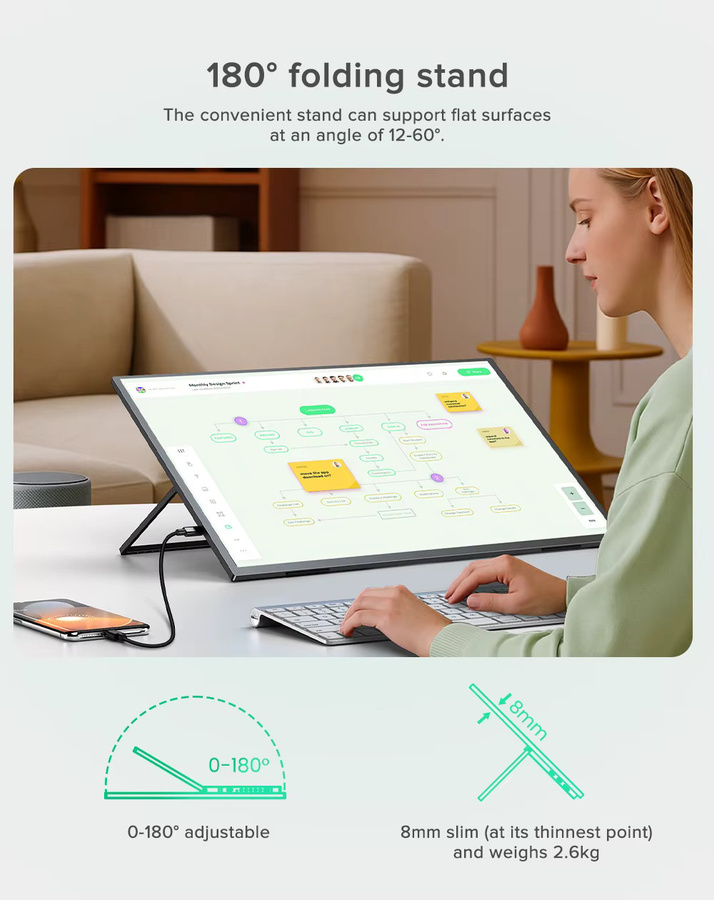 UPERFECT 24,5 Zoll 2K QHD Computermonitor in Schwarz mit 165Hz, IPS-Panel, 100% sRGB, HDR und FreeSync für PC, Laptop und Spielekonsole - Bild 3
