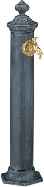 Relaxdays Standbrunnen aus Gusseisen und Stahl in Grau und Gold im Antik-Design, Höhe: 84 cm, Breite: 21,5 cm, Tiefe: 25 cm - Bild 1