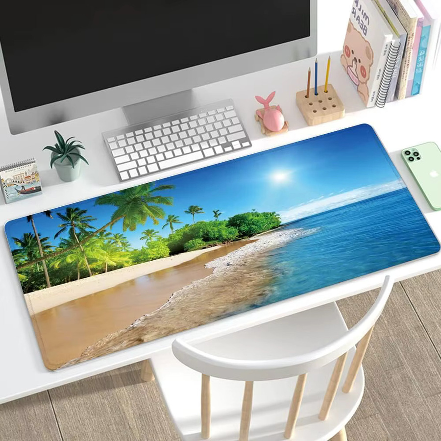 Beach View XL Gaming-Mauspad in Multicolour mit rutschfester Unterseite und genähten Kanten für Laptop, Tastatur und Maus - Bild 6