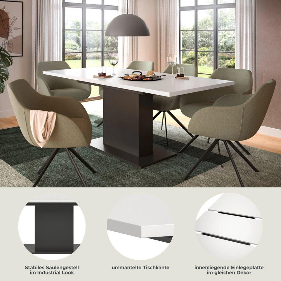 Inn.Furn Esstisch modern ausziehbar in Weiß und Grau - Bild 5
