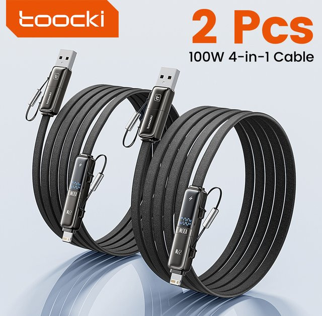Toocki 4-in-1 USB-C auf Lightning Ladekabel mit LED-Licht, 100W Schnellladefunktion, Schwarz, Länge: 1,2 m - Bild 1