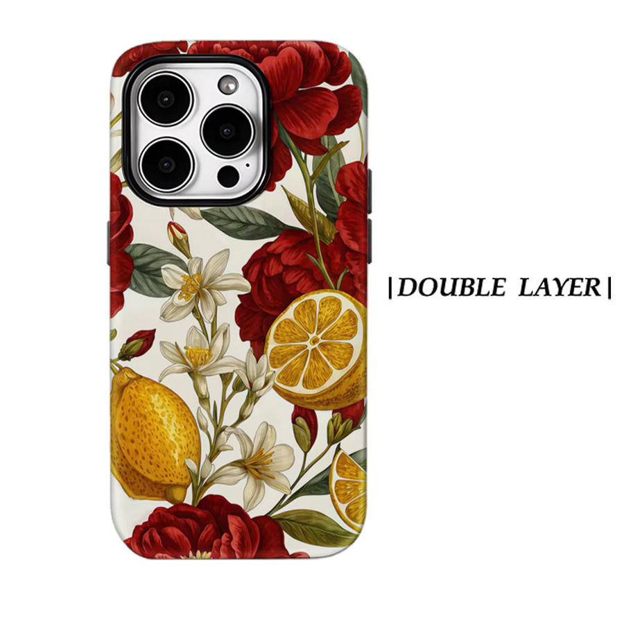 Apple iPhone Handyhülle Crimson Peony & Lemon mit Magnetfunktion, Tough Case in Multicolour, kompatibel mit iPhone 17 16 15 14 Pro Max Plus - Bild 5