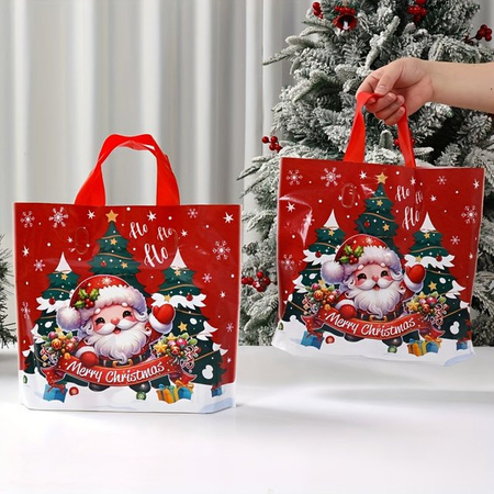 Rote Weihnachtsmann und Weihnachtsbaum Geschenktüte aus Kunststoff für festliche Partydekorationen