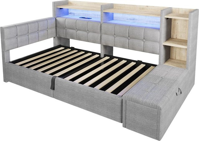 Merax Daybett mit Stauraum und LED-Beleuchtung in Grau, B/T/H: 90 x 200 x 116 cm - Bild 1
